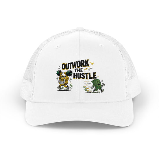 Snapback Trucker Cap — “Outwork the Hustle” Motivational Patch Hat