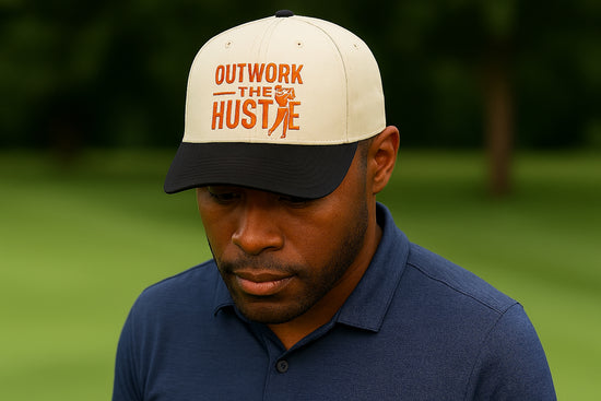 Outwork the Hustle Two-Tone Golf Cap — Motivational Golf/Coach Hat