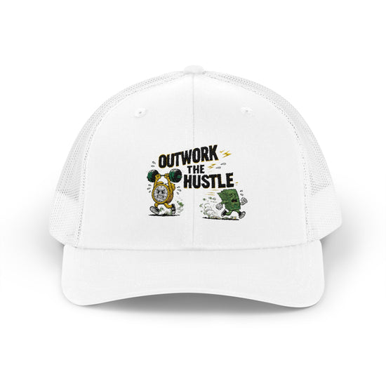 Snapback Trucker Cap — “Outwork the Hustle” Motivational Patch Hat