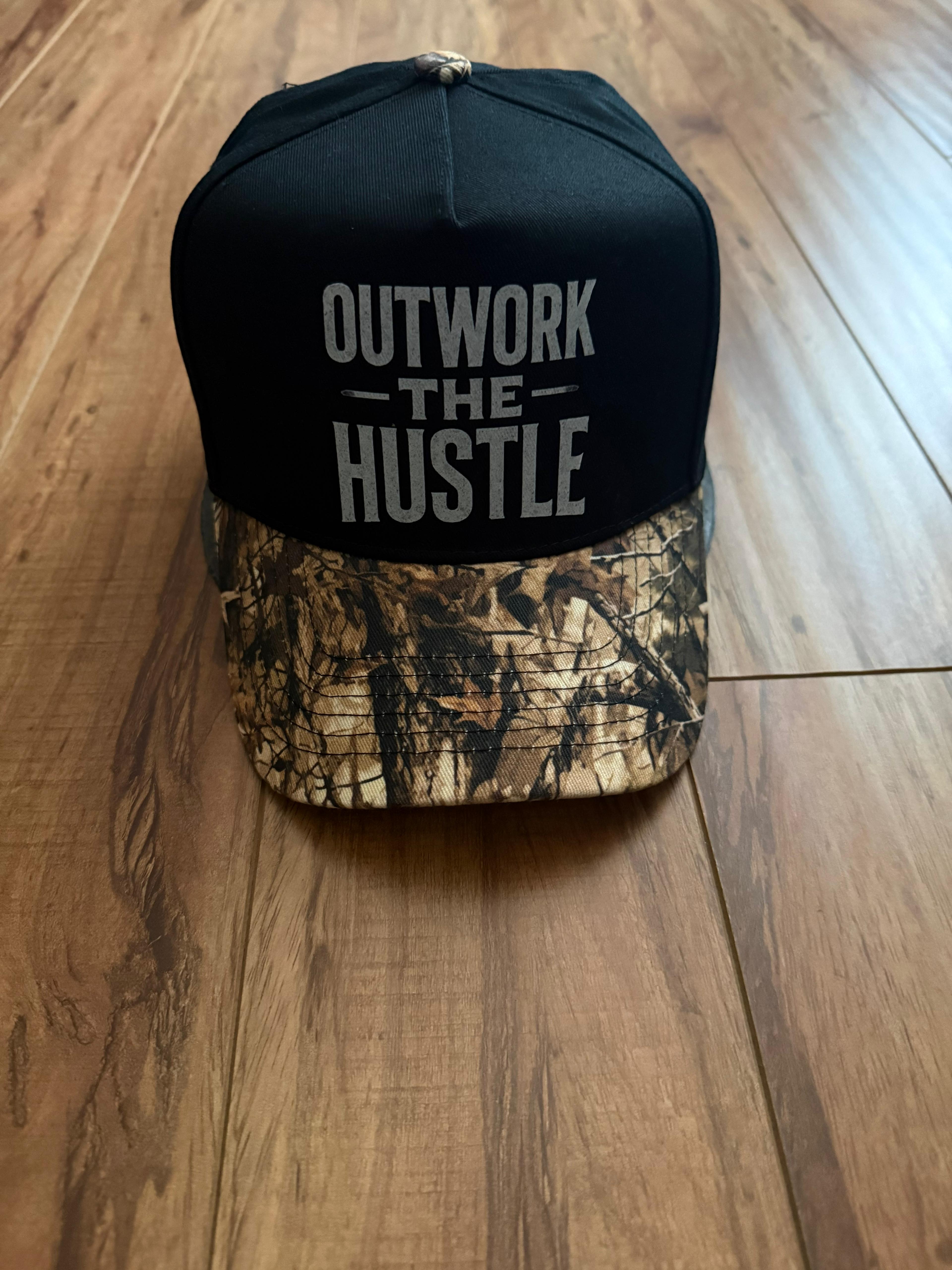 Outwork the Hustle Camo Snapback Hat – Motivational Streetwear & Outdoor Cap